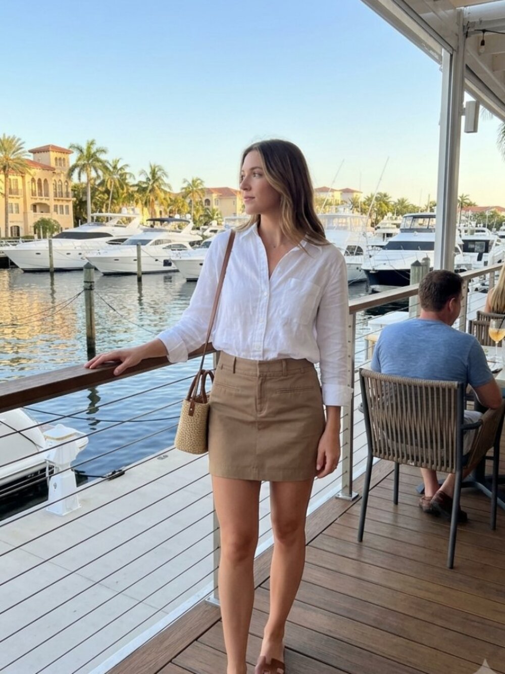 Club Monaco Tan Wool Blend Tailored Mini Skirt Size 12 Quiet Luxury Khaki